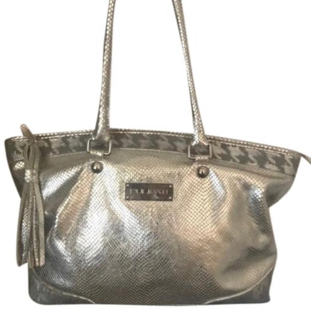 $350 Leather Made in Italy Pulicati Silver Large Tote Bag Purse Travel Beach